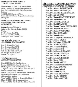 Sempozyum Bilim Danma Kurulu ve Onur Kurulunu Oluturan simler